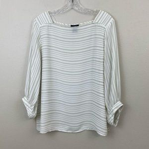 Ann Taylor Green White Striped Top